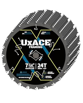 UXACE 7-1/4-Inch 24-Tooth Circular Saw Blade with 5/8-Inch Arbor, Framing Wood Cutting, Carbide Tip, Thin Kerf, for Plywood, MDF, OSB, Laminated, 10 Pack