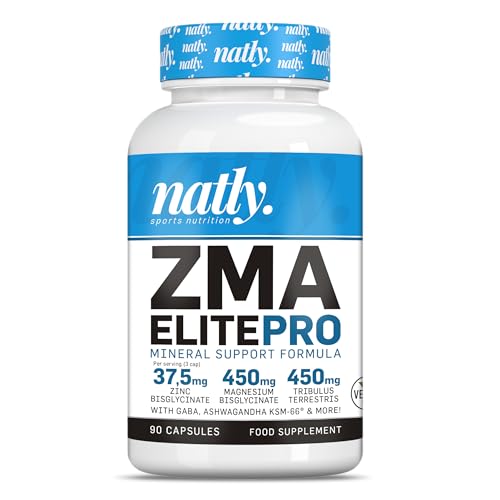 NATLY ZMA ELITE PRO | Favorece el descanso y aumenta tus niveles de testosterona | Fórmula nocturna con 10 ingredientes | 90 Cápsulas Veganas