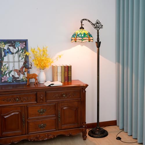 Tiffany Lampa podłogowa zielona ważka lampa do malowania na szkle regulowana gęsia szyjka stojąca lampa do czytania 63 cale wysoka lampa stojąca do salonu sypialni i biura