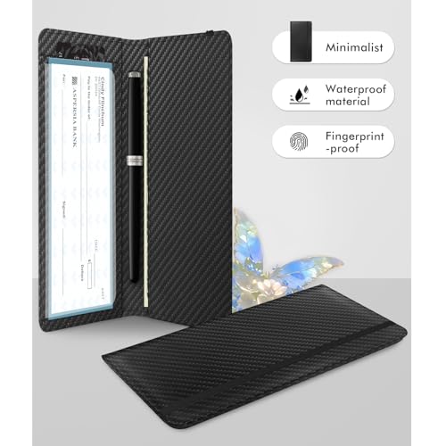 Image of Printed Checkbook Cover, RFID Blocking Checkbook, Stylish, Lightweight, Slim Durable, Multi-Functional Checkbook Holder for Personal and Business Checks (Black Carbon)
