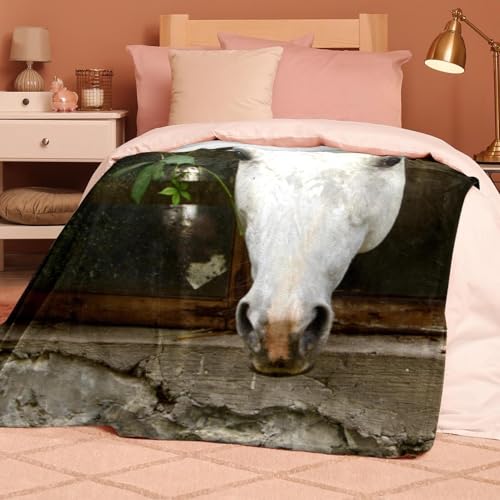 Couverture polaire cheval blanc cadeau idéal plaid microfibre chaud - 8