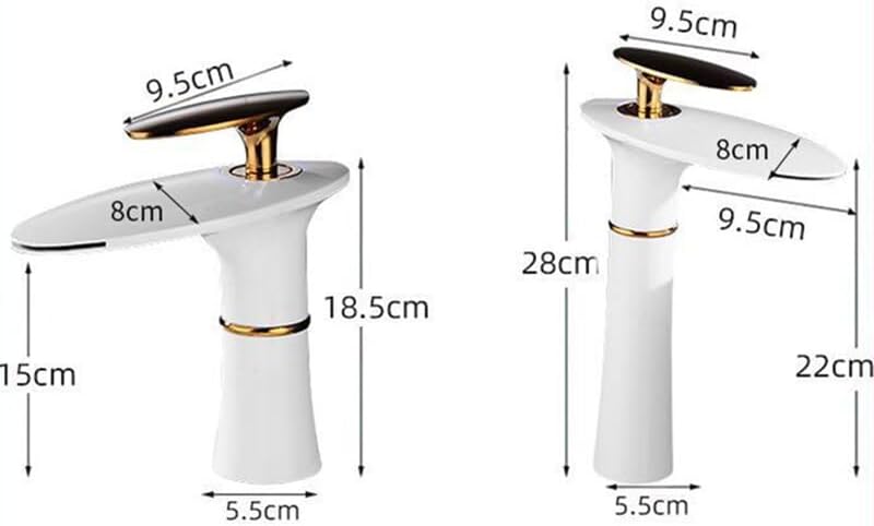 Nordic White Oval Bathroom Basin Faucet Sink Waterfall Taps Brass Deck Mount Single Hole Cold Hot Water Mixer Washing Tub Crane(White Short B)