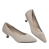 AHZEHRSE Women's Pointed Toe Dress Shoes for Women Knit Kitten Heel Shoes Prom Wedding Party Office Work Formal Pumps Heels Apricot
