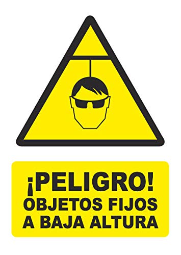 Seribas Señal Peligro Objetos Fijos a Baja Altura, Cartel PVC 0,7 mm. Tamaño A4 21 x 30 cm, Homologada, Señal de Advertencia. Tinta y Material Resistente.