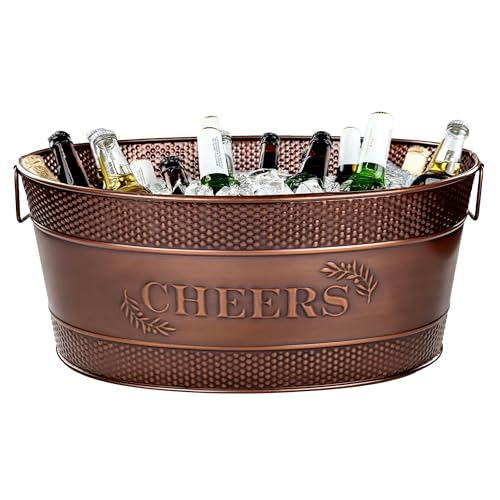 BREKX Cheers Aspen Galvanized Metal Ice and Drink Bucket, Copper Beverage Tub for Parties/Gifts, Large Champagne Tub, 25-Quart