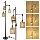 Stepeak Rattan Floor Lamp, 3-Lights Boho Floor Lamp with Stepless Dimmer, 65" Farmhouse Rustic Floor