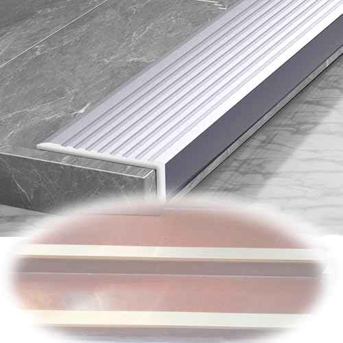 Profilé de bord de marche en aluminium en forme de L, nez de marche, antidérapant, protection de bord de marche de 3 de large, for escaliers intérieurs et extérieurs.(Silver,L 48in/120CM)
