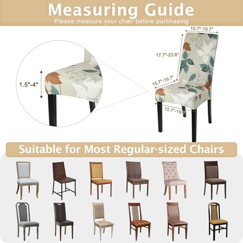 Image of SearchI Printed Dining Room Chair Covers Set of 4, Stretch Kitchen Chair Covers Washable Parsons Chair Slipcover Removable Dining Chair Protectors for Hotel,Ceremony(Earthy Tones Leaf)