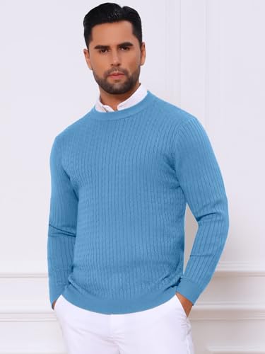 Men's Slim Fit Crew Neck Long Sleeve Soft Twist Textured Cable Knit Pullover Sweater3