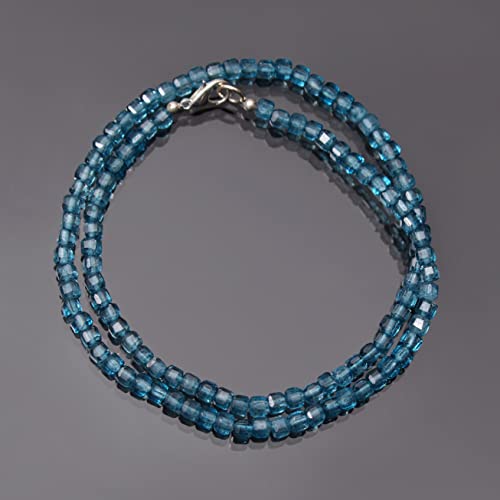 A&M Natural Blue London Topaz Beaded Necklace, Faceted Square Gemstone Box Beads, 925 Sterling Silver Chain, Handmade Healing Crystal Jewelry for Women4