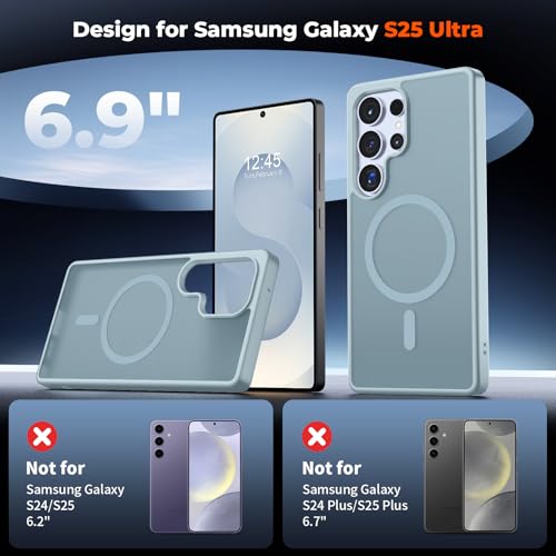 Image of SUPFINE Magnetic for Samsung Galaxy S25 Ultra Case with Screen Protector, (Built-in Magnets) (Military Grade Drop Protection) Slim Translucent Shockproof Phone Case,Sliver Blue