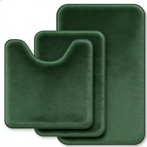 RUN HELIX Bathroom Rugs Sets 3 Piece, Soft Absorbent Memory Foam Bath Mats Set, Dry Fast Bath Mat, Machine Washable Bath Rug Set for Bathroom （Forest Green） Forest Green 16 x 24 / 20 x 32 /
