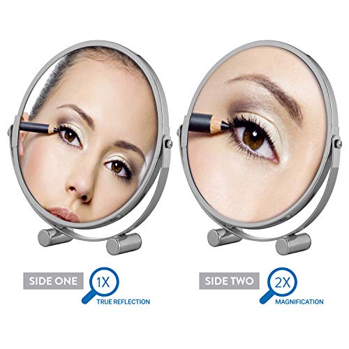 Tatkraft EOS Free Standing Swivel Shaving & Make Up Mirror | 17 cm | 2x Zoom | Double Sided Chrome