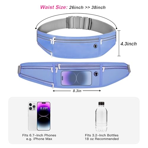 Image of Slim Running Belt for Women Men,Runners Fanny Pack Phone Holder,Money Belt,Running Gear Accessories,with 3 Pockets (Jet Blue)