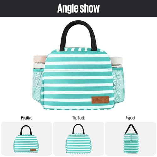 douyadady Lunch Bag Women/Men Lunch Box Women/Men (Baby blue+White Stripes) #4