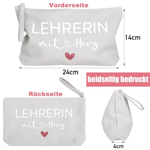 BOFUNX Lehrerin mit Herz Tasche Geschenk für Lehererinnen Kosmetiktasche Lehrerin Geschenk Dankeschön Mäppchen Abschiedsgeschenk für Lehrer Erzieher