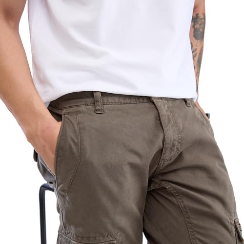 Image of Spykar Men Mid Rise Khaki Regular Fit Cargo