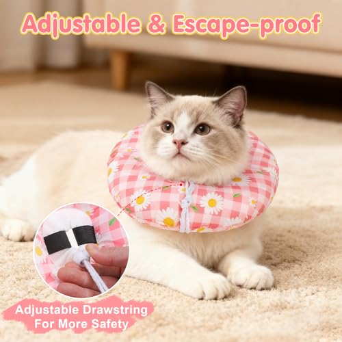 Image of BEAUTYZOO Cat Cone Collar Soft, Cat Donut Recovery Collar after Surgery to Stop Licking, Kitten E Collars Neck Pillow Cone for Cats, Adjustable Elizabeth Pet Collars for Puppy Small Dogs, Pink Daisy S