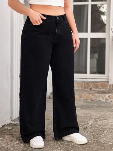 Image of KOTTY Women's Plus Size Straight Fit High Waist Wide Leg Jeans for Stylish Trendy Look
