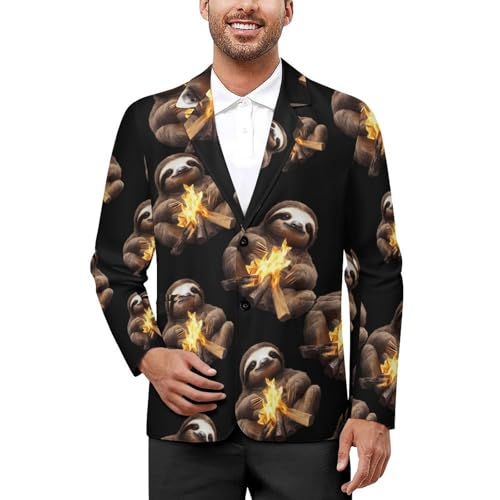 Funny Campfire Sloth Classic Suits Blazer for Men Business Tuxedo Jacket Sport Coat Two Buttons