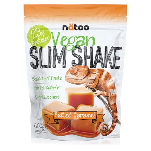 NÄToo Pasto Sostitutivo Vegan Slim Shake Proteico - Sostituto Di Pasto Completo Per Il Controllo Del Peso A Base Di Proteine Vegetali Con 27 Minerali E Vitamine - 600Gr. (10 Porzioni) (Salted Caramel)