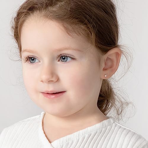 18K Yellow Gold Classic Tiny 3Mm Cultured Pearl Safety Screw Back Baby Earrings Fits Infants & Toddler Girls - Great Gift For Birthdays, Baptisms, And Christening - Timeless Small Pearl Studs #TOP1