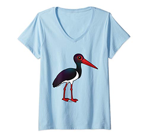 Womens Birdorable Black Stork Cartoon Funny Bird Lover Gift Idea V-Neck T-Shirt