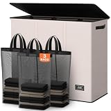 SOLEDI Cesto portabiancheria a 3 sezioni da 180 l, con coperchio, extra large, con manici robusti, per lavanderia e camera da letto, organizer durevole per ordinare la biancheria