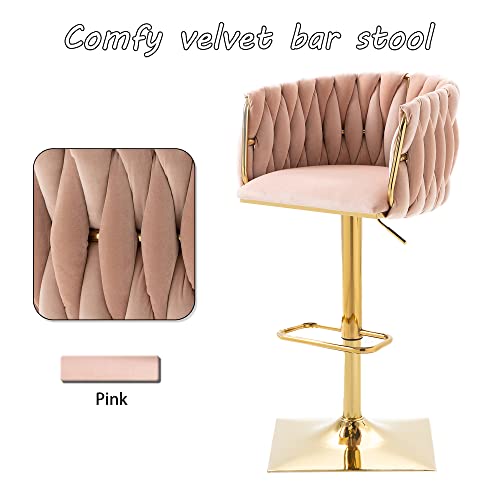 Homtique Bar Stool,Velvet Woven Bar Stools,Adjustable Counter Height Swivel Barstools With Low Back And Gold Base For Kitchen Island,Pub,Dining Room (2, Pink) #TOP5