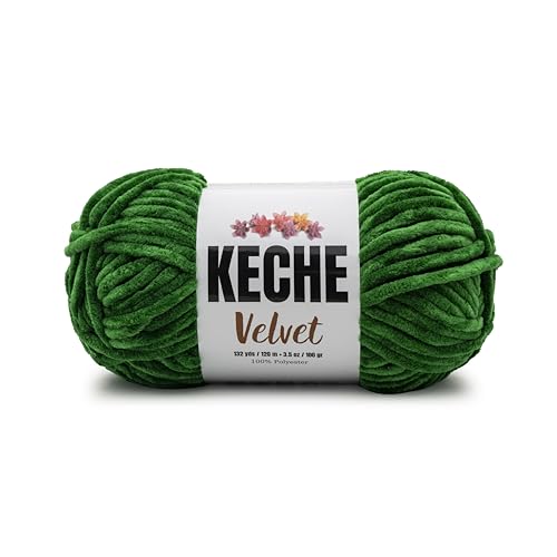 Image of Keche Velvet Yarn for Crocheting, Soft Chenille Bulky Baby Blanket Amigurumi Yarn 100 gr (132 yds) - Green