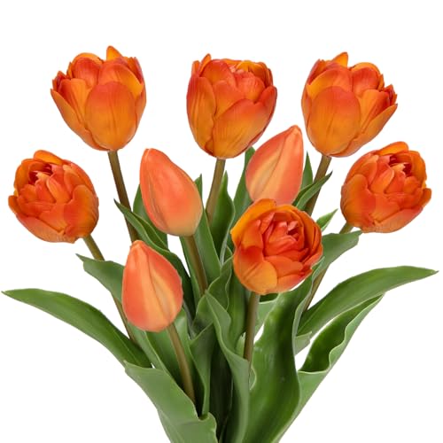 6 tulipanes y 3 capullos de tulipanes, flores artificiales de tacto real, tulipanes de látex artificiales, ramos, arreglos de mesa, regalo para el hogar, oficina, fiesta, boda, cumpleaños, jardín,