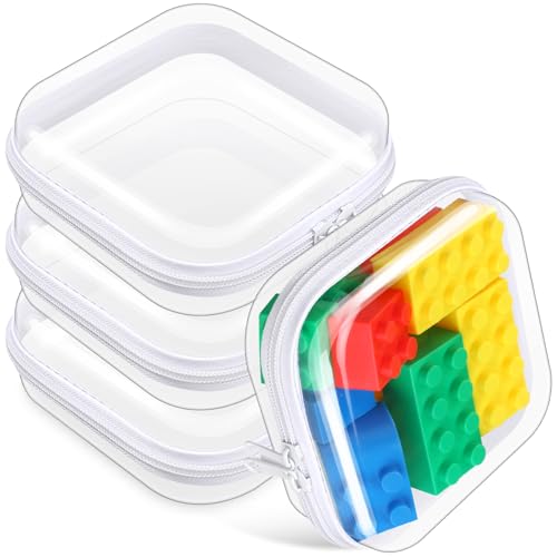 Image of Hoolerry 4 Pcs Hard Clear Zipper Case Makeup Bags Plastic Zipper Pouch Transparent Storage Box Containers for Cosmetics, Snacks, Building Blocks, Puzzles(Clear,5 x 5 x 2 in,White)