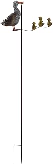 Red Carpet Studios Garden Art Balance Rocker Metal Garden Stake Yard Décor, 49” Tall, Grey Mother Duck with Yellow Ducklings