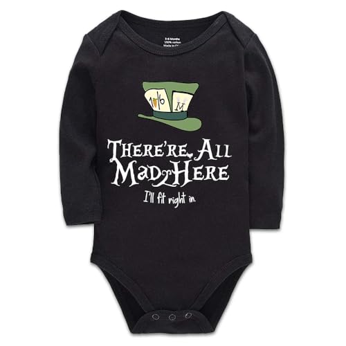 YCICIVDee The Mad Hatters Newborn One-Piece Baby Bodysuits New Born Baby Gift Black Long Sleeve 9-12 Months