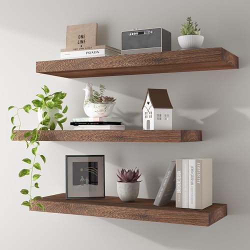 Floating Wall Shelves Set of 3 Rustic Brown