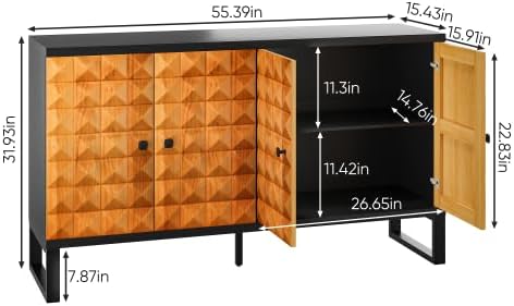 Sideboard Buffet Kitchen Storage Cabinet with 4 Doors, Accent Cabinet with Adjustable Shelves, Multifunctional Console Table for Living Room, Kitchen, Entryway, Hallway