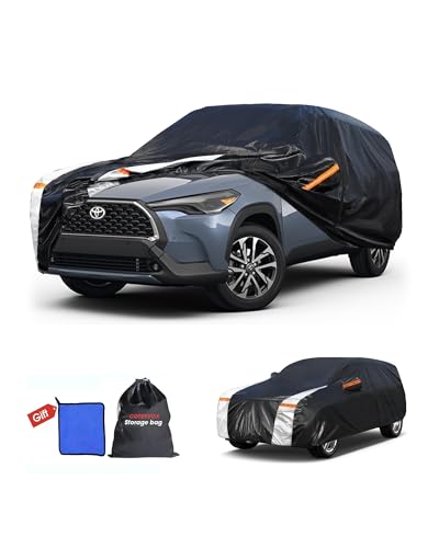 Image of Toyota Corolla Cross Car Cover 100% Waterproof All Weather, Gift with Towel, 10 Layers SUV Car Cover Custom Fit 2020-2025 Toyota Corolla Cross, Outdoor Covers Rain Sun UV Protection with Door Zipper.