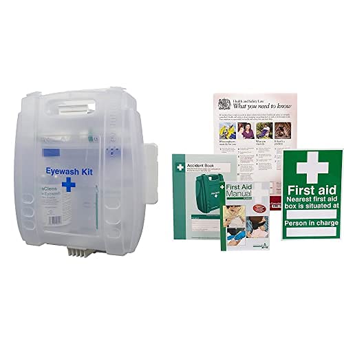 Safety First Aid GroupE459T Eye Wash Kit Wall Mounted with 2 x 500 ml Bottles with HSE Compliance Supersize Kit, Bundle