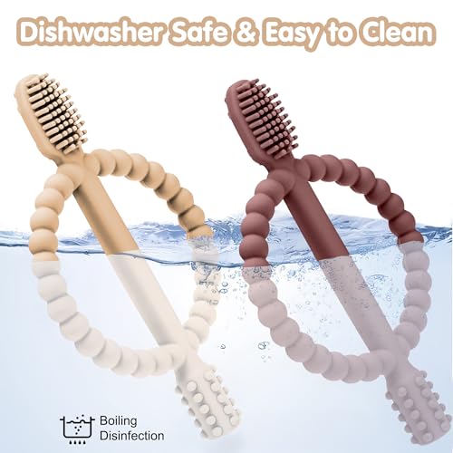 Image of Baby Teething Toy - Set of 2, Silicone Toothbrush Teether with Easy-Grip Handle, Dual-Sided Texture for Massage & Soothing Sore Gums| Teether for Babies 0-24 Months | Ideal for Gifting