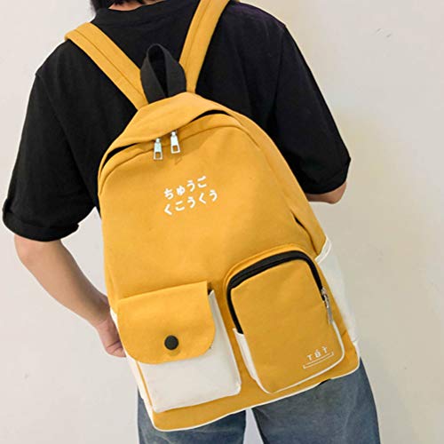 Mochila de lona colorida bloqueadora de ombro, bolsa estudante para escola, viagem, compras, amarelo