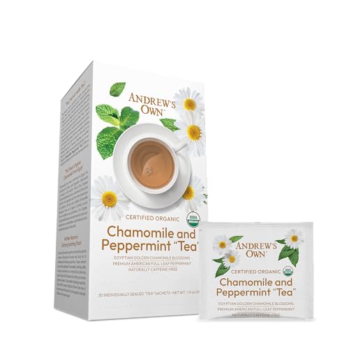 ANDREW LESSMAN Tea - Chamomile and Peppermint Tea 30 Sachets - Blend of Certified Organic Golden Chamomile Blossoms and Premium Whole-Leaf Peppermint. Refreshing, Calming. Caffeine-Free