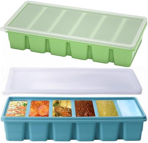 2 Pack Silicone Soup Freezer Containers with Lids, Soup Freezer Mold, Ice Trays for Freezer, Ice Cube Tray for Storing 100 ml Broth, Soup, Leftovers, Sauce, Makes 12 100ml Portions Cubes