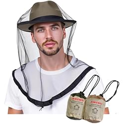 AWEWEI Mosquito Head Net,2 Pack Ultra Fine Ice Silk Cooling Large Long Mesh | Breathable Soft Mosquito Net for Camping, Fishing, Hiking & Outdoors, Black Fly Midge Gnat Insect Protection, Fits Most Hats