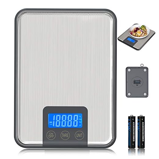 ADORIC 15kg/33lbs,Báscula de Cocina 15kg con Pantalla LCD para Cocina de Acero Inoxidable, Balanza de Alimentos Multifuncional,Color Plata(2 Baterías Incluidas) (Plata)