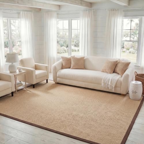 SAFAVIEH Area Rug 8x10 - Natural Fiber Collection - Large - Maize & Brown, Sisal, Woven Design with Border (NF141C)