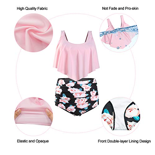 Image of Bathing Suits for Women High Waisted Swimsuits Tummy Control Two Piece Tankini Ruffled Top with Swim Bottom Bathing Suits