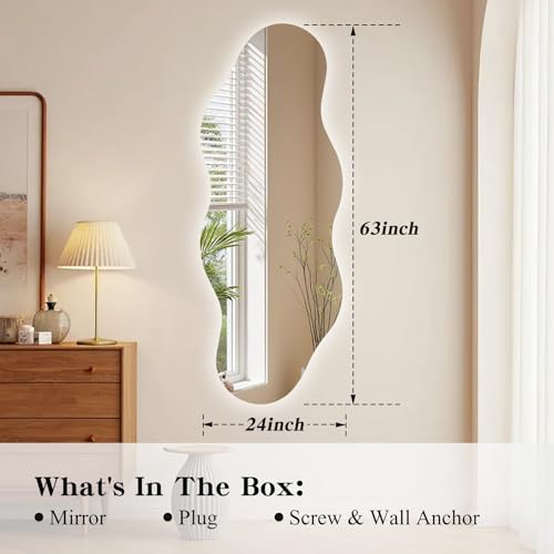 Image of QDSSDECO 63 inch x 24 inch Wavy Full-Length Mirror with Stand, Frameless