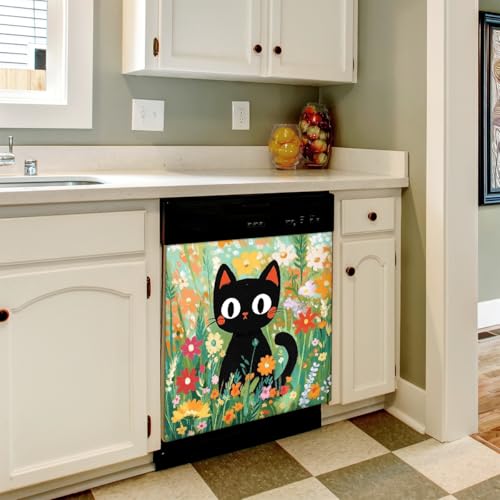 Funda magnética para lavavajillas gato negro panel protector 53x66 cm 5