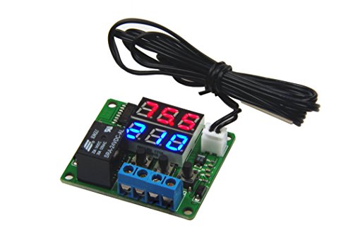 LM YN DC 24V Digital Thermostat Module -58℉ to 257℉ Fahrenheit Temp Display Temperature Controller Board with 20A Relay Waterproof Sensor Probe Dual LED Display Red Blue