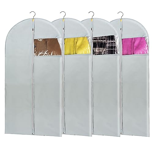 50" Dress Bag with Clear Window - Clothes Cover for Hanging - Foldable Long Garment Bags for Travel and Storage - 24'' x 50''/4 Pack